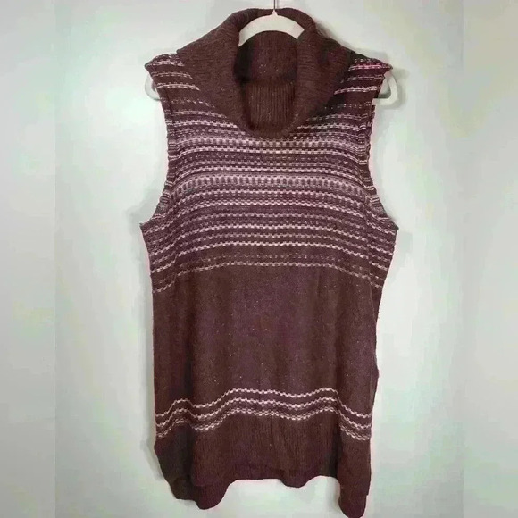 The Limited Striped Maroon Cowl Neck Sweater Vest Wool Blend Women’s Size XL - Picture 5 of 13